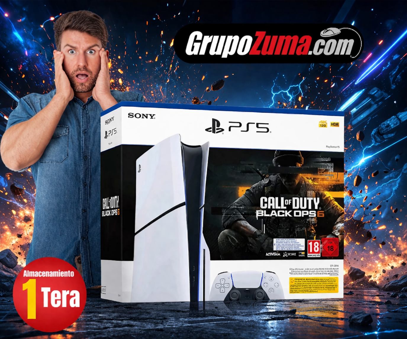 A8 PS5 SLIM DISCO & DIGITAL DE 1TB, CON EL JUEGO BLACK OPS 6