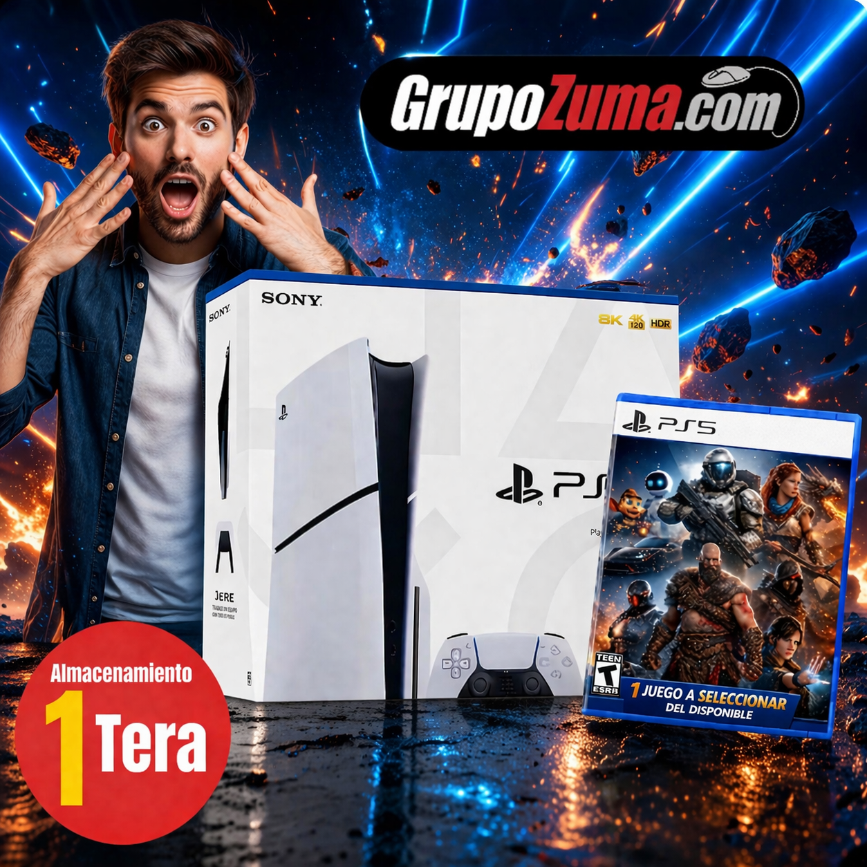 B1 PS5 SLIM DISCO & DIGITAL DE 1TB + 1 JUEGO A SELECCIONAR DEL DISPONIBLE