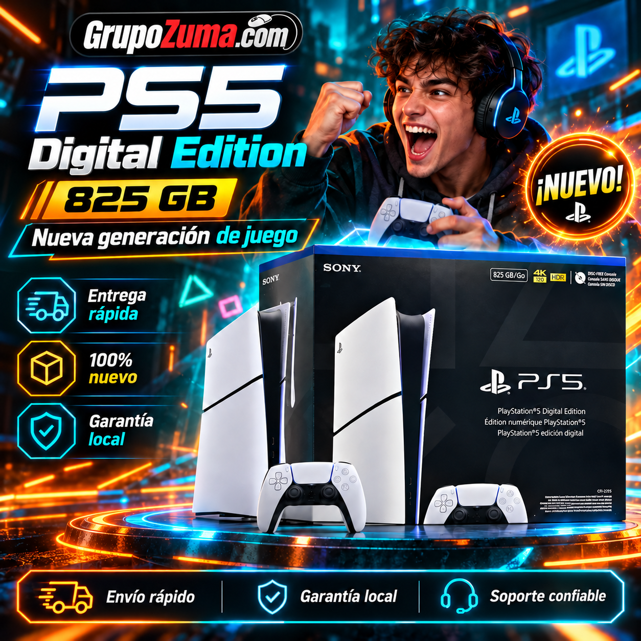 A1.1- PS5 SLIM TOTALMENTE DIGITAL DE 825 GB SIN JUEGOS.
