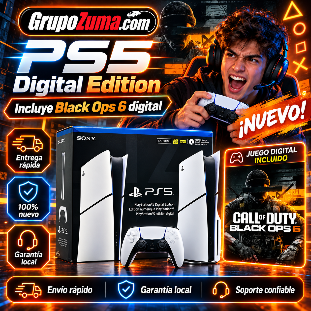 A3.1 - PS5 SLIM DIGITAL DE 825GB CON EL JUEGO DE CALL OF DUTY BLACK OPS 6
