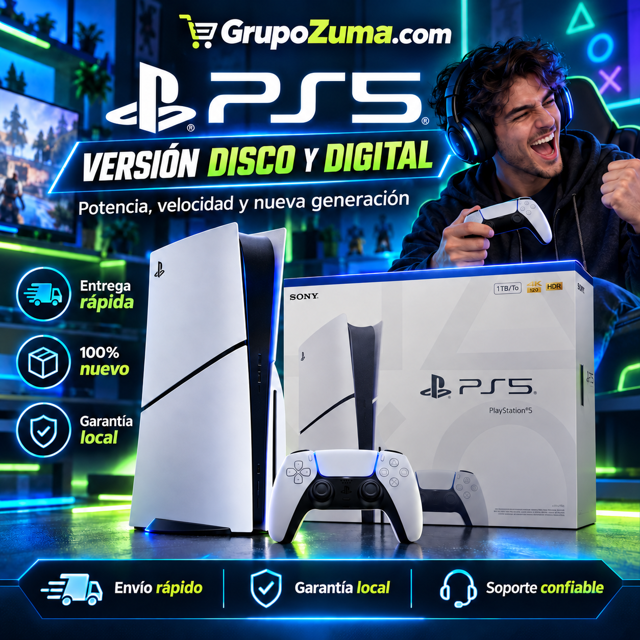 A4.1- PS5 SLIM DE 1TB VERSIÓN DE DISCO & DIGITAL SIN JUEGO