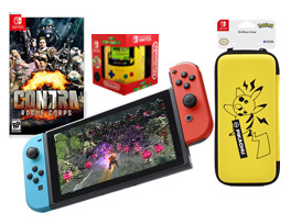 Nintendo Switch Neon + Contra + estuche Pikachu + Taza