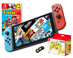 Nintendo Switch Neon + 1 juego a escoger + 1 Pro controller con cable + Protectores anlogos