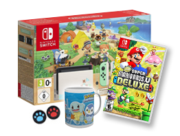 Nintendo Switch Animal Crossing + Super Mario U Deluxe + Protectores Analgos + Taza